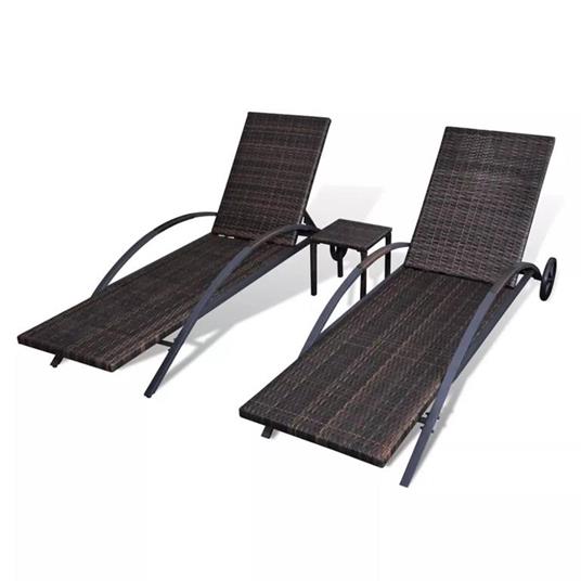 vidaXL Lettini Prendisole con Tavolino in Polyrattan Marrone - 6