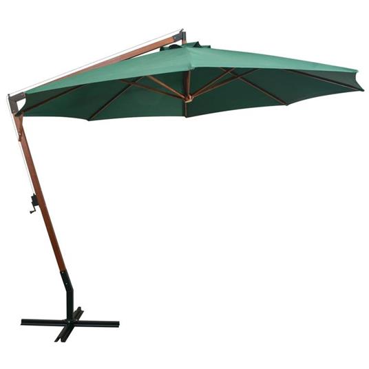 vidaXL Ombrellone Pensile 350 cm Palo in Legno Verde - 3