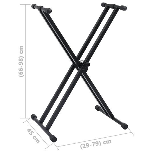 vidaXL Set Supporto per Tastiera a Doppia Staffa con Sgabello Nero - 3