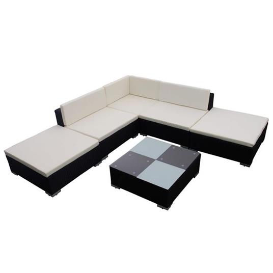 vidaXL Set Divani da Giardino 6 pz con Cuscini in Polyrattan Nero - 2