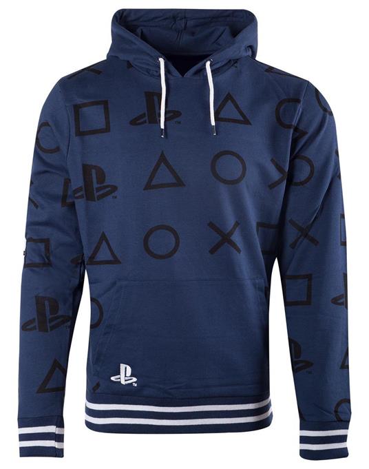 Felpa Con Cappuccio Unisex Tg. M. Playstation: Aop Icons Blue