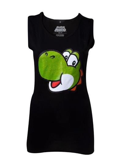 Canotta Donna Tg. XS. Nintendo: Super Mario Yoshi Glitter Black