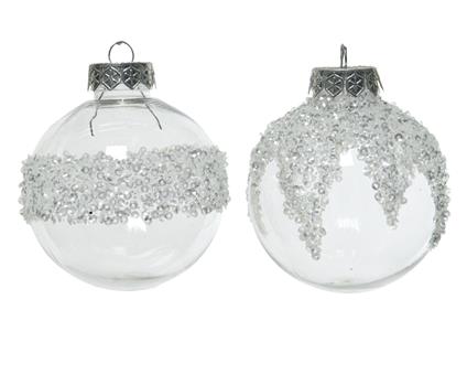 Pallina Natalizia 8Cm Trasparente/Argento Con Decorazioni Assortita Addobbi Natale Albero