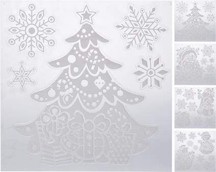 1 Confezione Di Stickers Adesivi Natalizi Bianco/Argento Murali 28X38Cm Assortiti Addobbi Natale