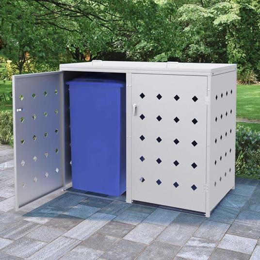 vidaXL Copribidone per Spazzatura Triplo Pattumiera Cassettone Cassone  Arredo Esterno Contenitore Rifiuti Box Giardino in Acciaio Inox