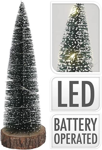 Pinetto Con Luci Led E Base In Legno H35cm Albero Di Natale Addobbi