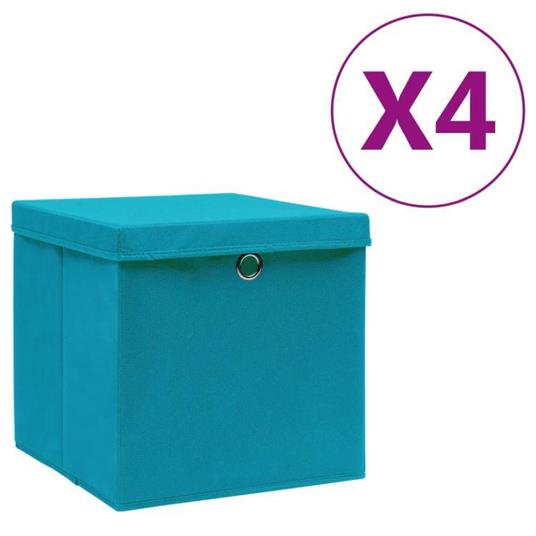 vidaXL Contenitori con Coperchio 4 pz 28x28x28 cm Blu Baby