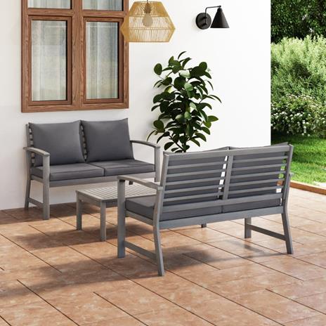 vidaXL Set Divani da Giardino 3 pz con Cuscini in Legno Acacia Grigio