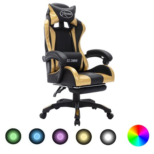 vidaXL Sedia da Gaming con Luci a LED RGB Oro e Nera in Similpelle - vidaXL  - Idee regalo