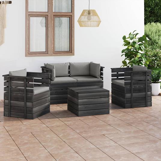 vidaXL Set Divani da Giardino su Pallet 5 pz con Cuscini Massello