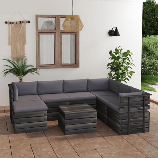 vidaXL Set Divani da Giardino su Pallet 8 pz con Cuscini Massello Pino -  vidaXL - Idee regalo