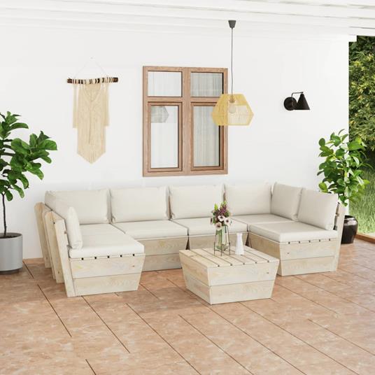 vidaXL Set Divani da Giardino su Pallet 7 pz con Cuscini Legno Abete -  vidaXL - Idee regalo