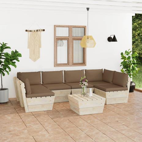 vidaXL Set Divani da Giardino su Pallet 7 pz con Cuscini Legno Abete -  vidaXL - Idee regalo