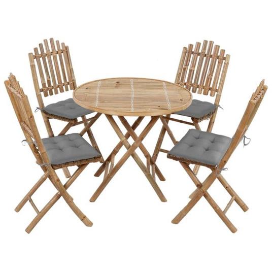 vidaXL Set da Pranzo da Giardino 5 pz Pieghevole con Cuscini in Bambù -  vidaXL - Idee regalo