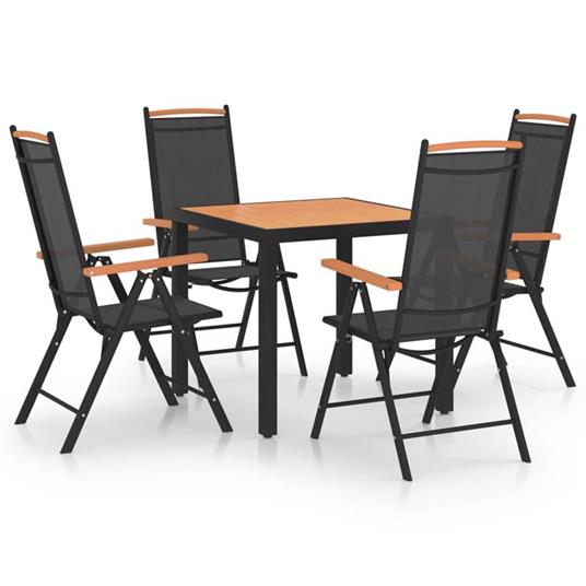 vidaXL Set Mobili da Pranzo per Giardino 5 pz in Alluminio Nero