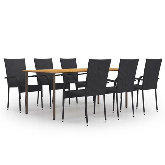 Set mobili da giardino tavolo da pranzo 6 sedie 7pz rattan nero