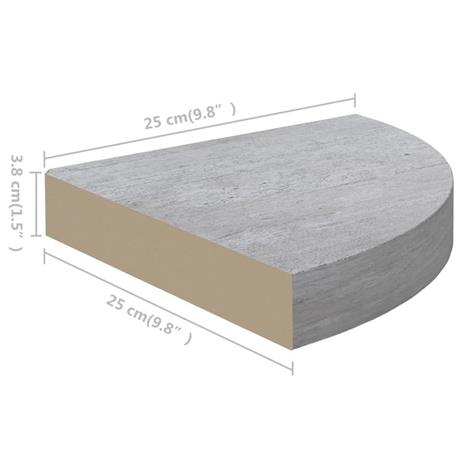 MiCasa Italia. Mensola Angolare Grigio Cemento 25x25x3,8 cm in MDF