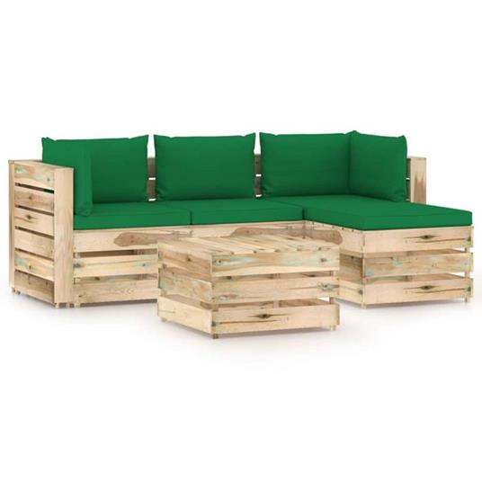 vidaXL Set Divani da Giardino con Cuscini 5 pz Legno Impregnato Verde -  vidaXL - Idee regalo