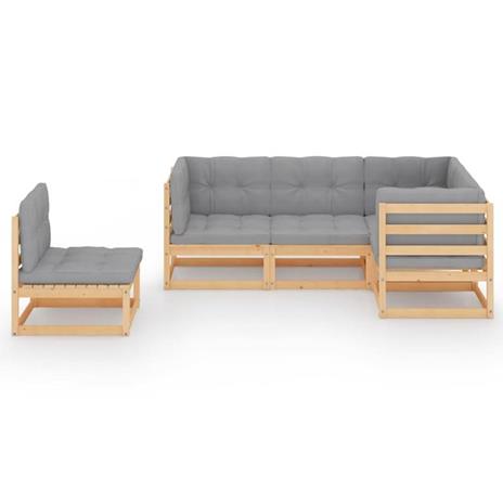 vidaXL Set Divani da Giardino 5 pz con Cuscini Legno Massello di Pino - 3