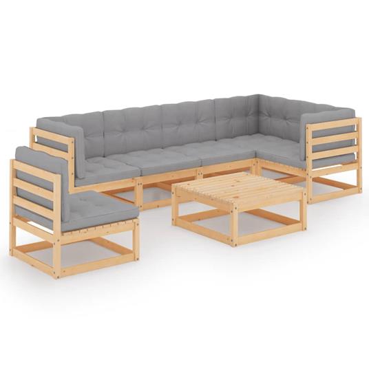 vidaXL Set Divani da Giardino 7 pz con Cuscini Legno Massello di Pino  - 2