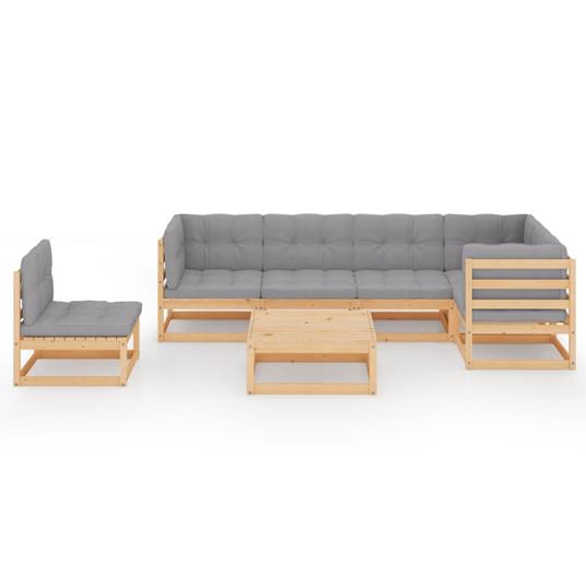 vidaXL Set Divani da Giardino 7 pz con Cuscini Legno Massello di Pino  - 3