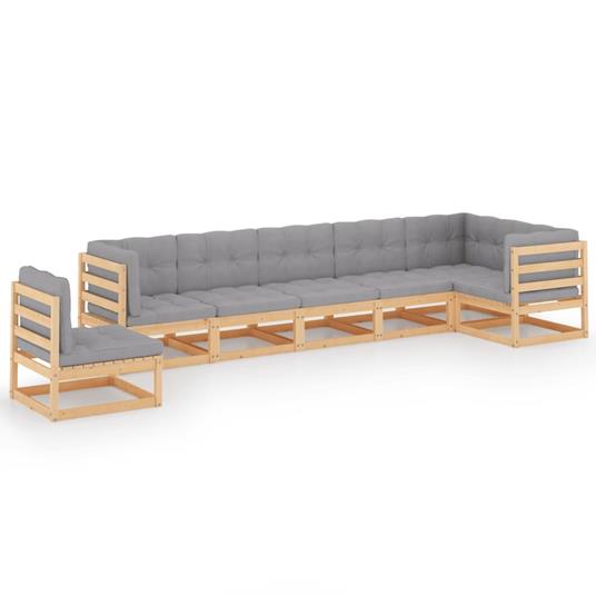 vidaXL Set Divani da Giardino 7 pz con Cuscini Legno Massello di Pino - 2