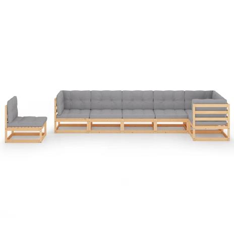 vidaXL Set Divani da Giardino 7 pz con Cuscini Legno Massello di Pino - 3