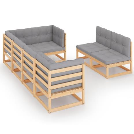 vidaXL Set Divani da Giardino 7 pz con Cuscini Legno Massello di Pino - 2