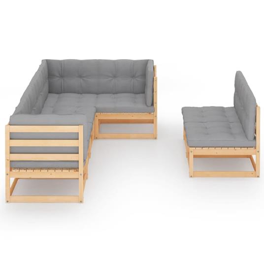 vidaXL Set Divani da Giardino 7 pz con Cuscini Legno Massello di Pino - 3