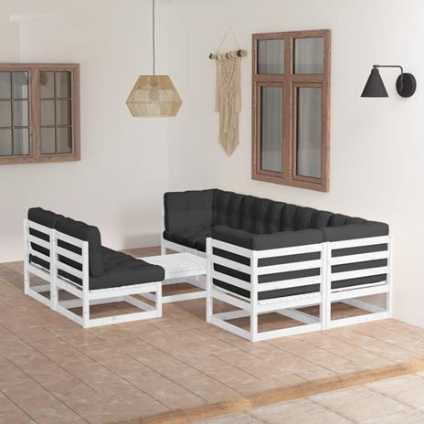 vidaXL Set Divani da Giardino 8 pz con Cuscini Legno Massello di Pino - 3