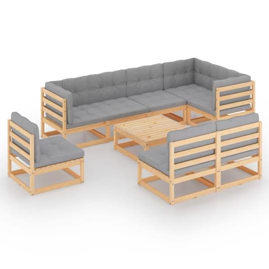 vidaXL Set Divani da Giardino 9 pz con Cuscini Legno Massello di Pino - 2