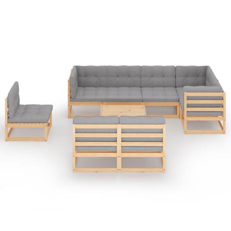 vidaXL Set Divani da Giardino 9 pz con Cuscini Legno Massello di Pino - 3