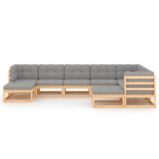 vidaXL Set Divani da Giardino 9 pz con Cuscini Legno Massello di Pino - 5