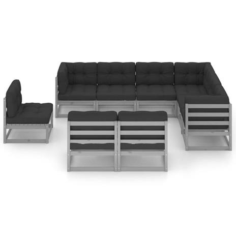 vidaXL Set Divani da Giardino 9 pz Grigio Cuscini Massello di Pino - 3