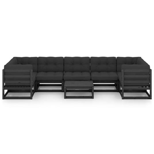 vidaXL Set Divani da Giardino 8 pz con Cuscini in Pino Massello Nero - 5