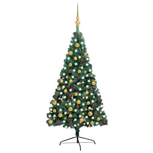 vidaXL Set Albero Natale Artificiale a Metà LED e Palline Verde 210cm