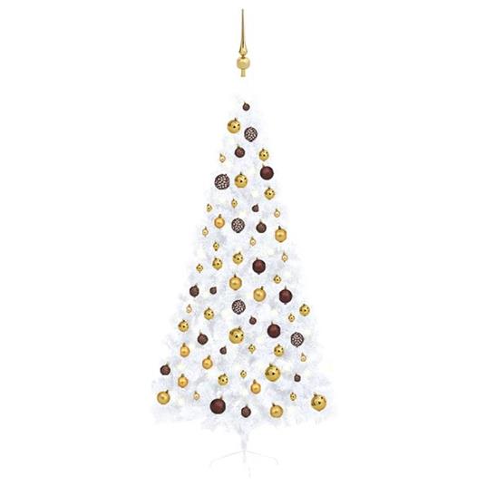 vidaXL Set Albero Natale Artificiale a Metà LED Palline Bianco 210cm