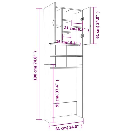 Mobile per Lavatrice Nero 64x25,5x190 cm