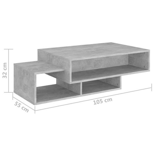 vidaXL Tavolino da Salotto Grigio Cemento 105x55x32 cm in Truciolato - 4