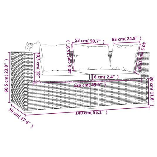 Set Divani da Esterno 3 pz con Cuscini in Polyrattan Grigio