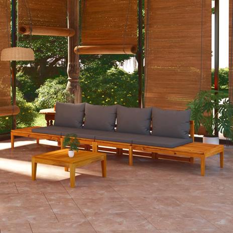 vidaXL Panche da Giardino con Cuscini Grigio Scuro 2pz Legno di Acacia