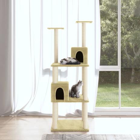 vidaXL Albero per Gatti con Tiragraffi in Sisal Crema 141 cm