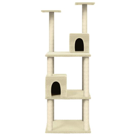 vidaXL Albero per Gatti con Tiragraffi in Sisal Crema 141 cm - 4