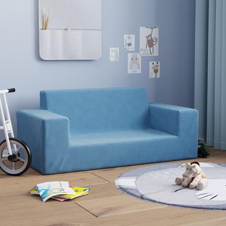 vidaXL Divano per Bambini a 2 Posti Blu in Morbido Peluche