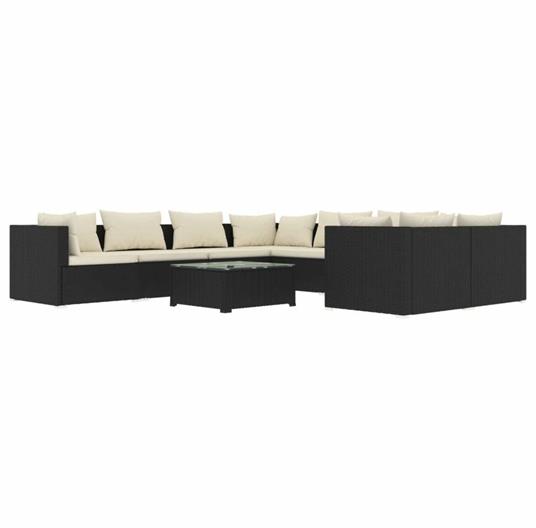 vidaXL Set Salotto da Giardino 9 pz con Cuscini in Polyrattan Nero - 2