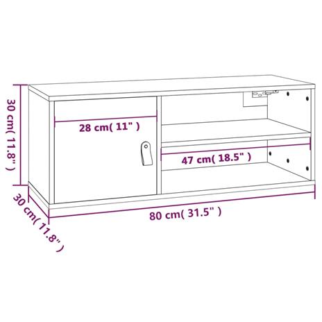 vidaXL Pensile Nero 80x30x30 cm in Legno Massello di Pino - 4