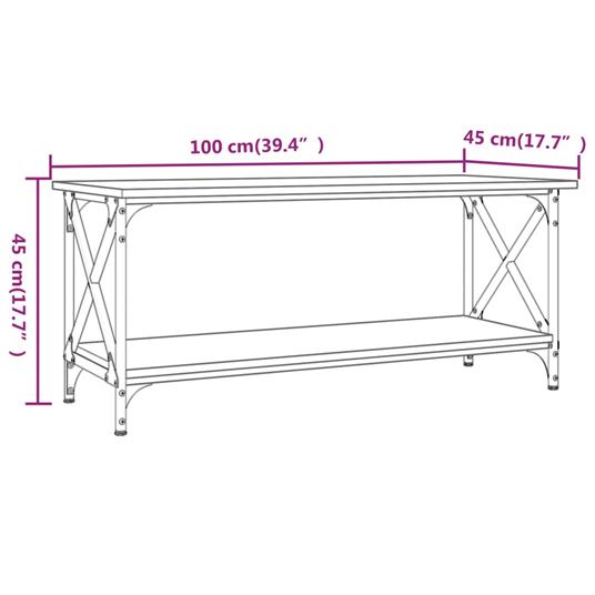 vidaXL Tavolino Grigio Sonoma 100x45x45cm in Legno Multistrato e Ferro - 6