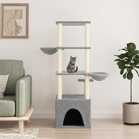 vidaXL Albero per Gatti con Tiragraffi in Sisal Grigio Chiaro 147 cm