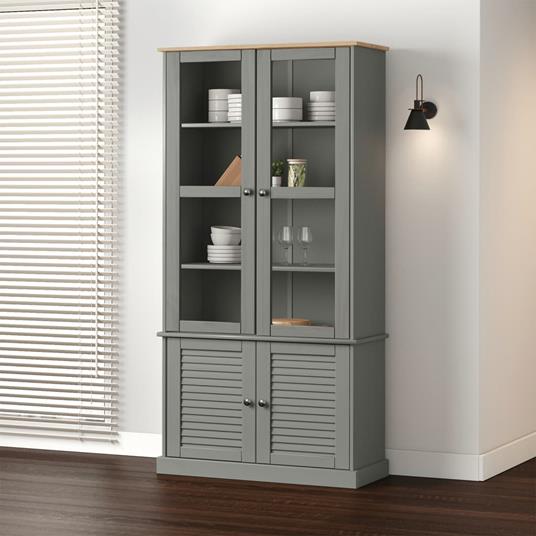 vidaXL Vetrina VIGO 85x35x170 cm in Legno Massello di Pino Grigio