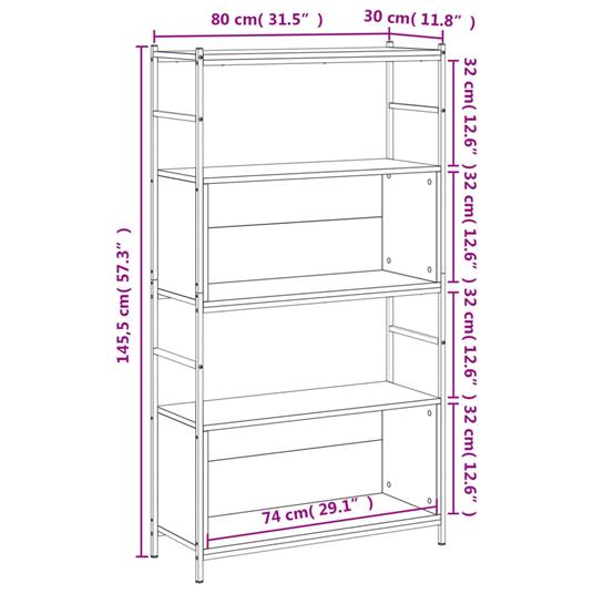 Libreria - Scaffale Portaoggetti Rovere Fumo 80x30x145,5cm in Legno  Multistrato e Ferro -41472